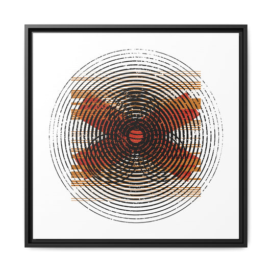 Framed abstract art print with concentric circular design on a white background